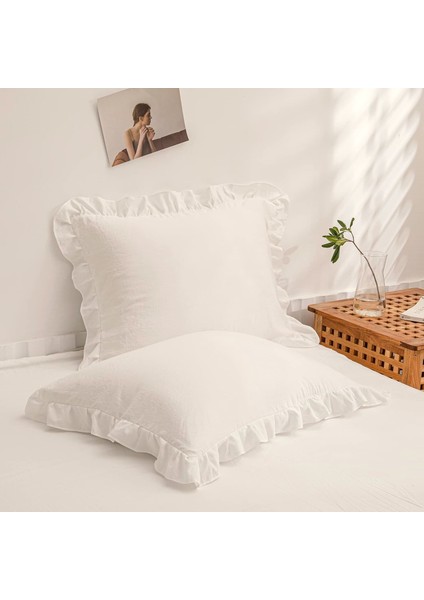 Yüzde Yüz Pamuklu Kırık Beyaz Fırfırlı Iki Adet 50X70 Yastık Kılıfı Seti indirimleri
