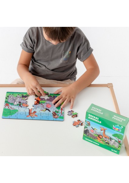 Montessori Safari Animals Ahşap 40 Parça Puzzle Seti/ 1+ Yaş/ Eğitici, Öğretici ve Güvenli Çocuk Oyuncağı