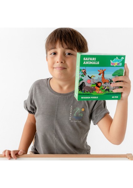 Montessori Safari Animals Ahşap 40 Parça Puzzle Seti/ 1+ Yaş/ Eğitici, Öğretici ve Güvenli Çocuk Oyuncağı