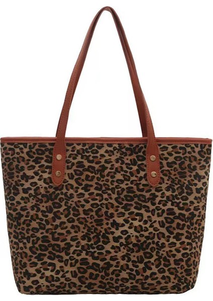 Bayan Tote Çanta Deri Çanta Leopar Baskı Kadın Omuz Çantası Günlük Crossbody Çanta Hobo Çanta (Yurt Dışından)