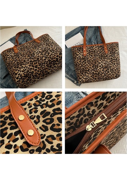 Bayan Tote Çanta Deri Çanta Leopar Baskı Kadın Omuz Çantası Günlük Crossbody Çanta Hobo Çanta (Yurt Dışından) modelleri