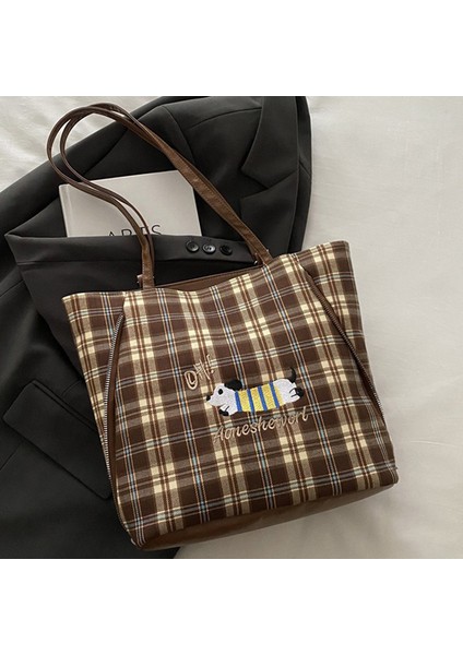 Bayan Tote Çanta Kanvas Omuz Çantası Kadın Kafes Sırt Çantaları Moda Handbags (Yurt Dışından) modelleri
