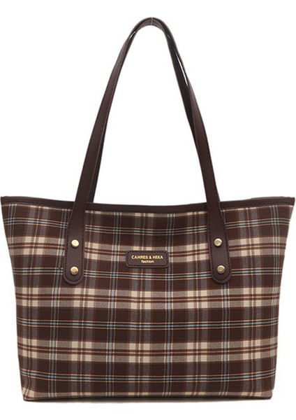 Bayan Tote Çanta Kanvas Omuz Çantası Kadın Kafes Handbags (Yurt Dışından)