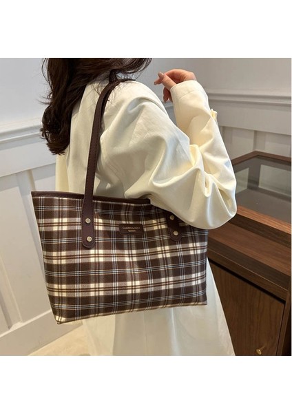 Bayan Tote Çanta Kanvas Omuz Çantası Kadın Kafes Handbags (Yurt Dışından) fiyatları