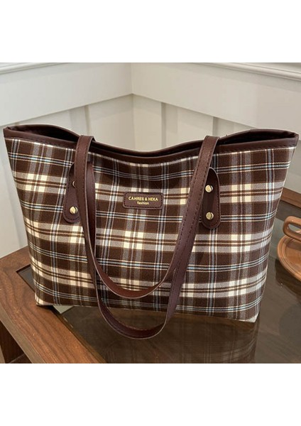 Bayan Tote Çanta Kanvas Omuz Çantası Kadın Kafes Handbags (Yurt Dışından) fırsatları