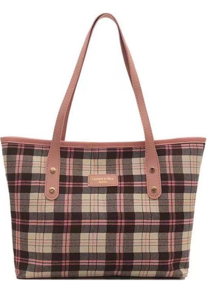 Bayan Tote Çanta Kanvas Omuz Çantası Kadın Kafes Handbags (Yurt Dışından)