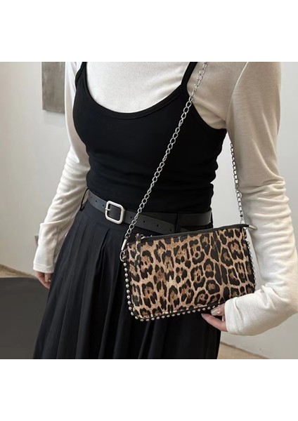 Moda Kadınlar Küçük Crossbody Çanta Bayanlar Omuz Çantası Kızlar Için Deri Leopar Baskı Çanta (Yurt Dışından)