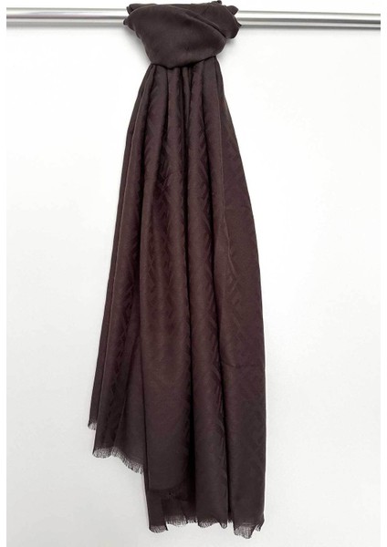 Pamuk Jakar F Desen Şal, Cotton Şal, Ipeksi Pamuklu Şal, Kaymaz Monogram Şal, Acı Kahve Şal