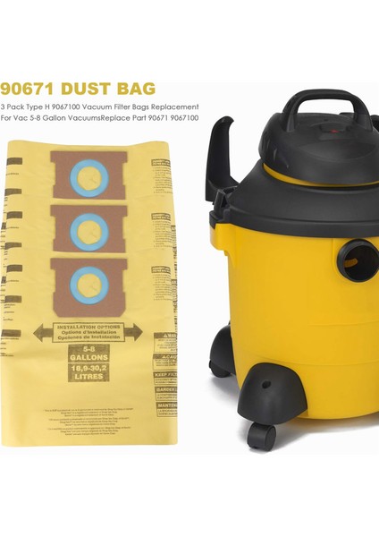 Mağaza 5-8 Galonluk Vakumlar Için 3 Paket Tip H Vakum Filtre Torbası (Yurt Dışından)
