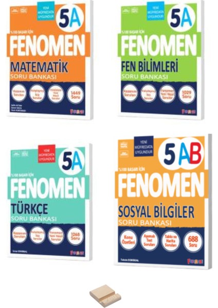 5. Sınıf A Serisi Matematik Türkçe Fen ve Sosyal Soru Bankası 4lü Set + Telefon Tutucu