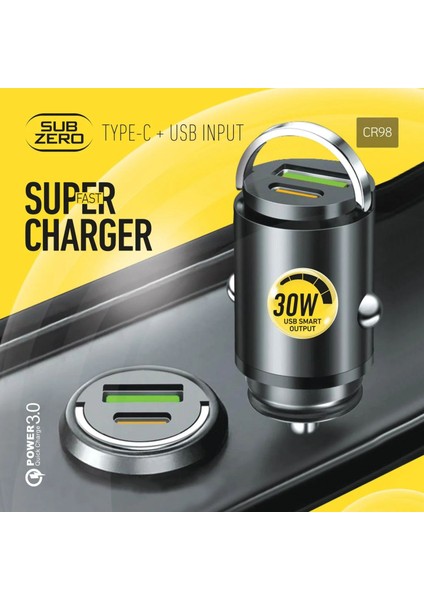 CR98 30W 3.0A Hızlı Pd+Usb Çıkışlı Araç Şarj Başlığı