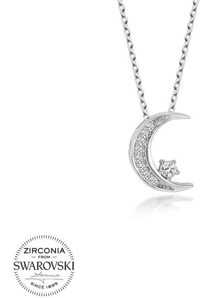 Swarovski Taşlı Gümüş Ayyıldız Kadın Kolye