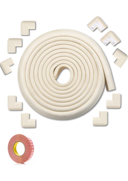 10 Adet Krem Kalın Kauçuk 2mt Bebek Çocuk Masa Sehpa Kenar ve Köşe Darbe Koruma (3m Bant)