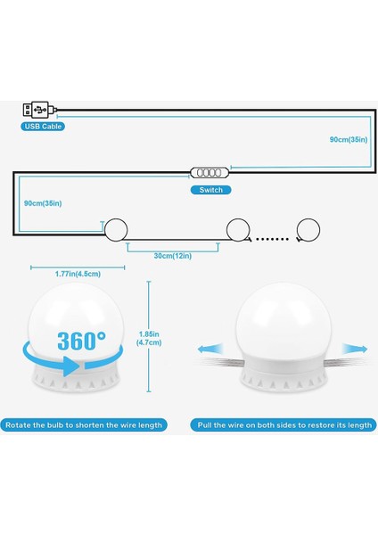 Ayna Için LED Makyaj Işıkları, 10 Kısılabilir Ampulle Takılan Makyaj Işıkları, Makyaj Giydirme Için USB Kablosu Ayna Işıkları (Yurt Dışından)