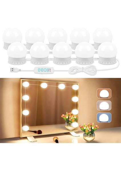 Ayna Için LED Makyaj Işıkları, 10 Kısılabilir Ampulle Takılan Makyaj Işıkları, Makyaj Giydirme Için USB Kablosu Ayna Işıkları (Yurt Dışından)