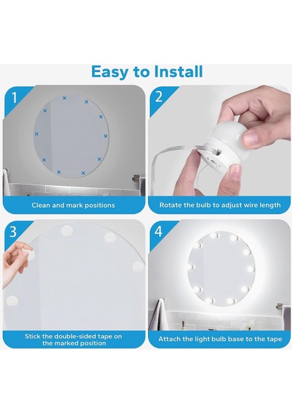 Ayna Için LED Makyaj Işıkları, 10 Kısılabilir Ampulle Takılan Makyaj Işıkları, Makyaj Giydirme Için USB Kablosu Ayna Işıkları (Yurt Dışından)