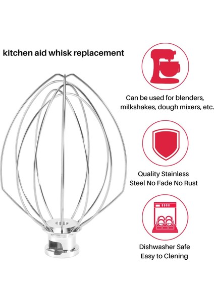 K5AWW 5 Quart KSM50, Ksm5 Yumurta Krema Karıştırıcı Aksesuarları Için Yatırma Kafalı Stand Mikser Için Tel Kırbaç Ataşmanı (Yurt Dışından)