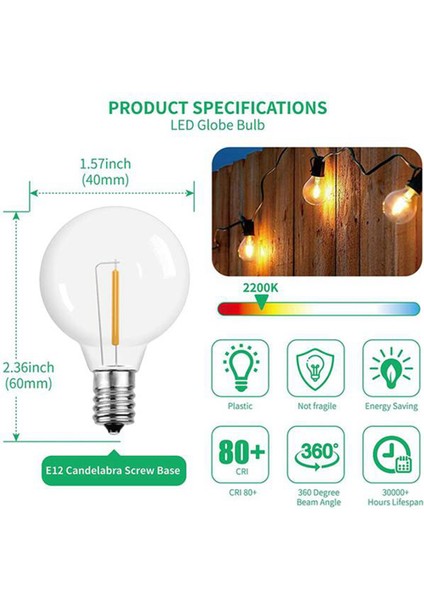 6 Adet G40 LED Yedek Ampuller, E12 Vida Tabanı Güneş Enerjili Dize Işıklar Için Kırılmaz LED Küre Ampuller Sıcak Beyaz (Yurt Dışından) fiyatları