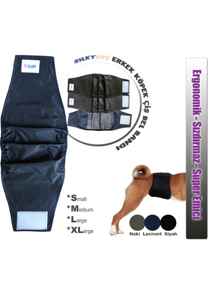 Sılky - Erkek Köpek Için Çiş Bel Bandı / Yıkanabilir ( Lacivert - Large )