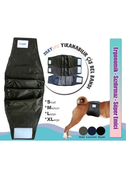 Sılky - Erkek Köpek Için Çiş Bel Bandı / Yıkanabilir ( Haki - Xlarge )