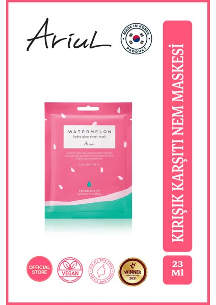 Watermelon Hydro Yüz Maskesi|Kırışıklı Karşıtı, Yatıştırıcı|Liyosel Kumaş, Hyalüronik Asit