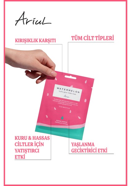Watermelon Hydro Yüz Maskesi|Kırışıklı Karşıtı, Yatıştırıcı|Liyosel Kumaş, Hyalüronik Asit fiyatları