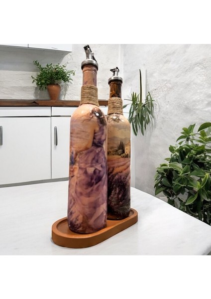 Lila Kadın Desenli 750 ml Zeytinyağı Sıvıyağ Şişesi Yağdanlık Yağlık Sirkelik Sosluk 2'li Set modelleri