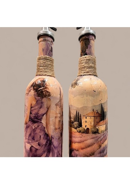 Lila Kadın Desenli 750 ml Zeytinyağı Sıvıyağ Şişesi Yağdanlık Yağlık Sirkelik Sosluk 2'li Set indirimleri