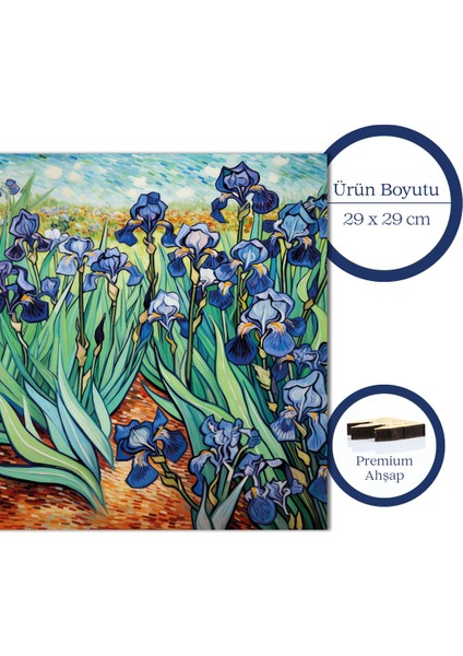 Van Gogh Irisler Reprodüksiyonu Ahşap Puzzle Yetişkin Benzersiz Parçalı Yapboz Puzzle S1-31