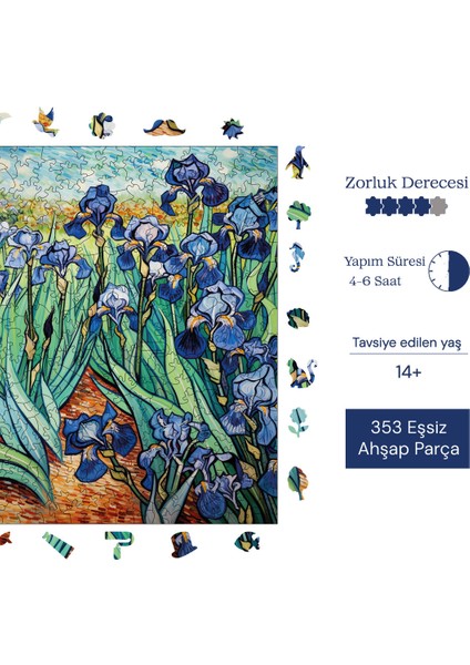 Van Gogh Irisler Reprodüksiyonu Ahşap Puzzle Yetişkin Benzersiz Parçalı Yapboz Puzzle S1-31