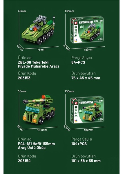 Sembo Block 8'i 1 Arada Savaş Formasyonu 888 Parça Yapı Blokları LEGO ile Uyumlu (203147-203154)