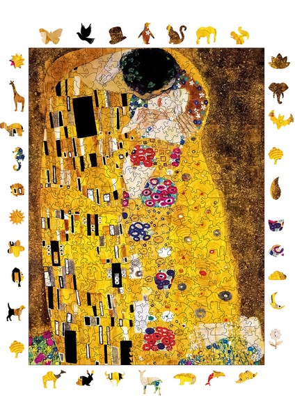 Gustav Klimt Öpücük Ahşap Puzzle Yetişkin Benzersiz Parçalı Yapboz Puzzle Yapıştırıcılı R1-09