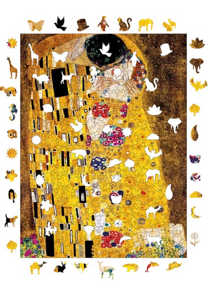 Gustav Klimt Öpücük Ahşap Puzzle Yetişkin Benzersiz Parçalı Yapboz Puzzle Yapıştırıcılı R1-09