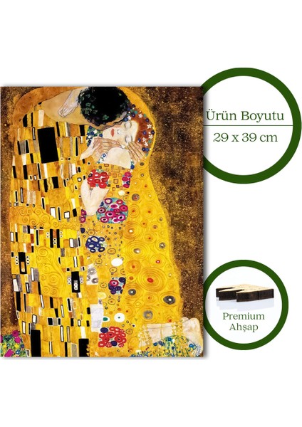 Gustav Klimt Öpücük Ahşap Puzzle Yetişkin Benzersiz Parçalı Yapboz Puzzle Yapıştırıcılı R1-09