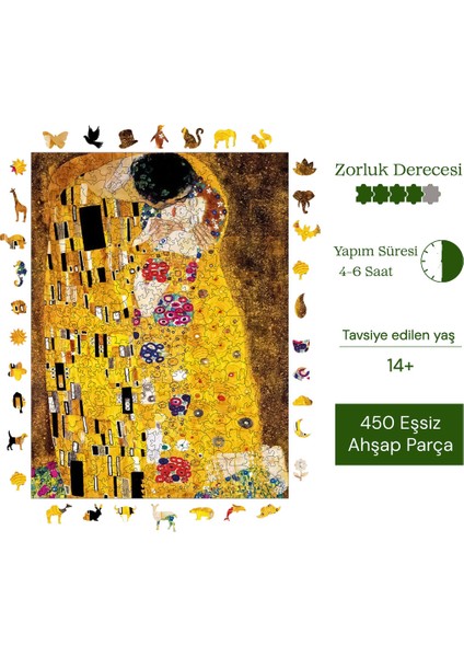 Gustav Klimt Öpücük Ahşap Puzzle Yetişkin Benzersiz Parçalı Yapboz Puzzle Yapıştırıcılı R1-09