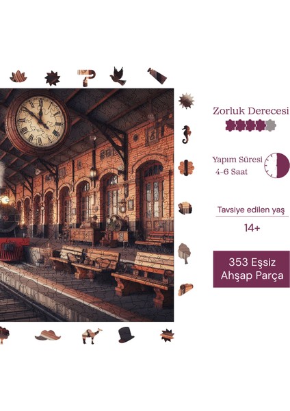 Eski Tren Istasyonu Ahşap Puzzle Yetişkin Benzersiz Parçalı Yapboz Puzzle Yapıştırıcılı S1-22