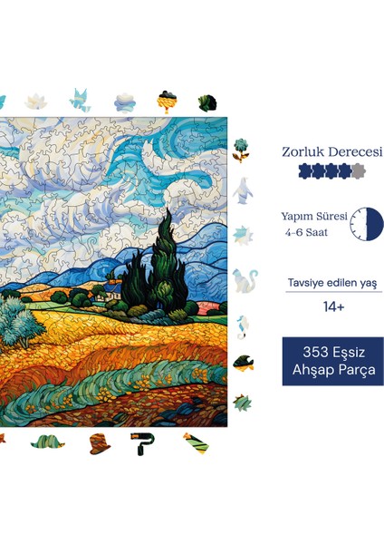 Van Gogh Selvili Buğday Tarlası Reprodüksiyon Ahşap Puzzle Yetişkin Benzersiz Parçalı Puzzle S1-37