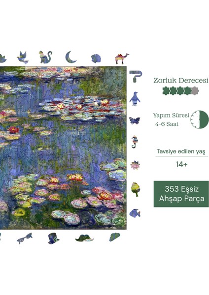 Claude Monet Nilüferler Ahşap Puzzle Yetişkin Benzersiz Parçalı Yapboz Puzzle Yapıştırıcılı S1-28