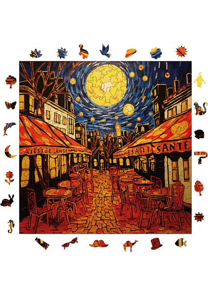 Van Gogh Kafe Terasta Gece Reprodüksiyonu Ahşap Puzzle Yetişkin Benzersiz Parçalı Puzzle S1-33