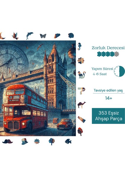 Londra Ahşap Puzzle Yetişkin Benzersiz Parçalı Yapboz Puzzle Yapıştırıcılı S1-19