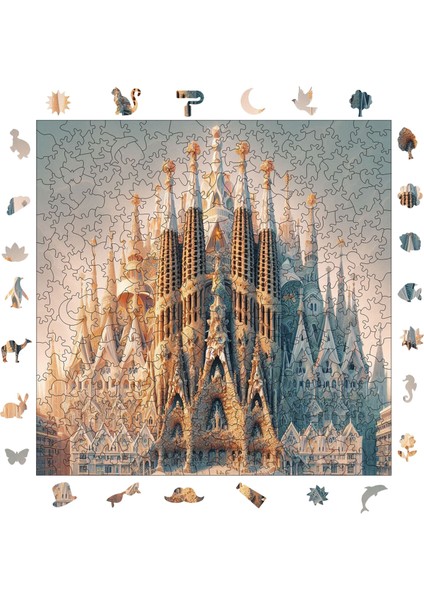 La Sagrada Familia Ahşap Puzzle Yetişkin Benzersiz Parçalı Yapboz Puzzle Yapıştırıcılı S1-20