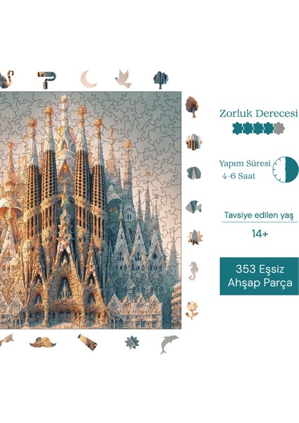 La Sagrada Familia Ahşap Puzzle Yetişkin Benzersiz Parçalı Yapboz Puzzle Yapıştırıcılı S1-20