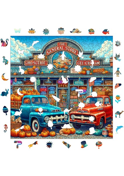 Küçük Kasaba Pazarı Ahşap Puzzle Yetişkin Benzersiz Parçalı Yapboz Puzzle Yapıştırıcılı S1-27