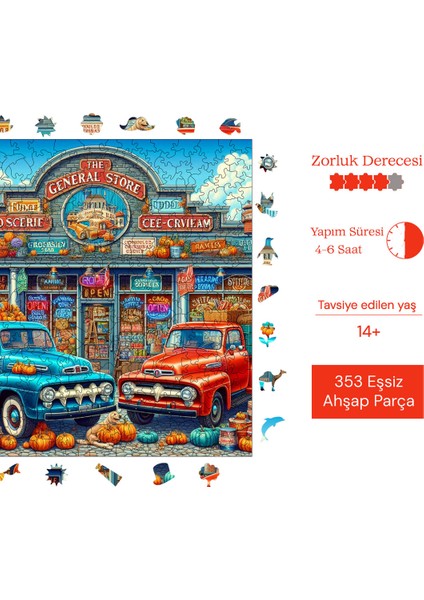 Küçük Kasaba Pazarı Ahşap Puzzle Yetişkin Benzersiz Parçalı Yapboz Puzzle Yapıştırıcılı S1-27