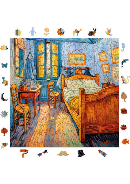 Van Gogh Yatak Odası Reprodüksiyonu Ahşap Puzzle Yetişkin Benzersiz Parçalı Yapboz Puzzle S1-36