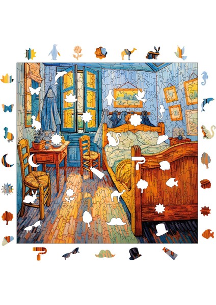 Van Gogh Yatak Odası Reprodüksiyonu Ahşap Puzzle Yetişkin Benzersiz Parçalı Yapboz Puzzle S1-36