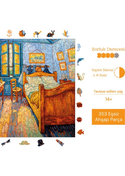 Van Gogh Yatak Odası Reprodüksiyonu Ahşap Puzzle Yetişkin Benzersiz Parçalı Yapboz Puzzle S1-36