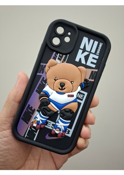 iPhone 11 Kılıf 3D Sevimli Cool Kaykaycı Astronot Ayıcıklı Kamera Korumalı Esnek Silikon Lüks Kılıf