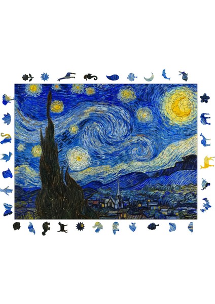 Van Gogh Yıldızlı Gece Ahşap Puzzle Yetişkin Benzersiz Parçalı Yapboz Puzzle Yapıştırıcılı R1-12