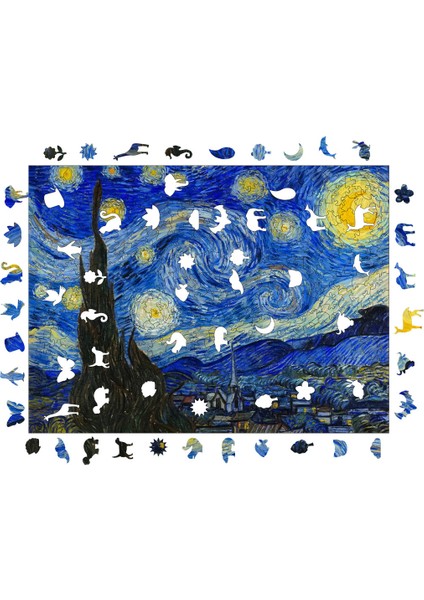 Van Gogh Yıldızlı Gece Ahşap Puzzle Yetişkin Benzersiz Parçalı Yapboz Puzzle Yapıştırıcılı R1-12